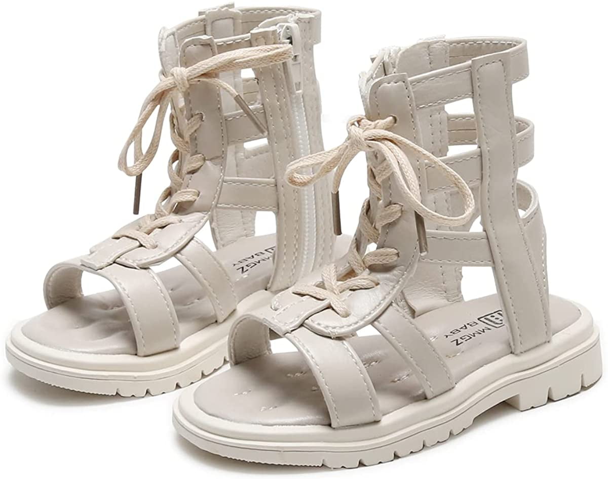HULYKA Toddler Baby Girls Gladiator Sandals Open Toe Rubber Sole Roman Shoes Zipper Outdoor Summer Sandals for Girls Toddler/Little Kid 