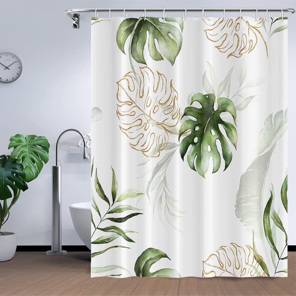 JOOCAR Tropical Palm Leaves Shower Curtain Watercolor Green Banana Leaf