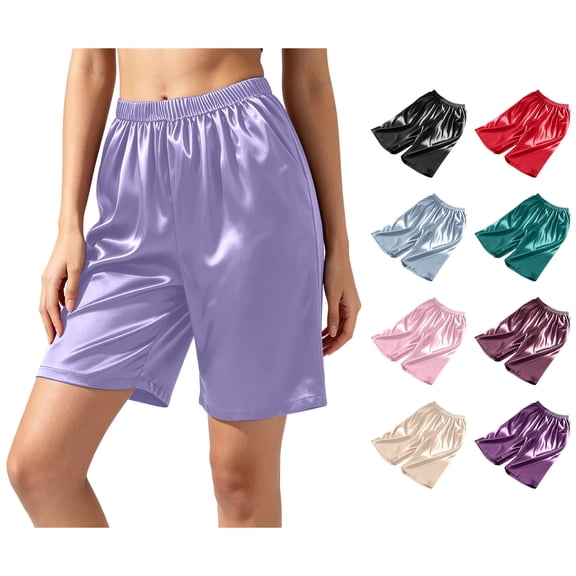 Asxite Plus Size Womens Pajamas Pants Casual Breathable Ice Silk Solid Loose Cropped Sleepwear