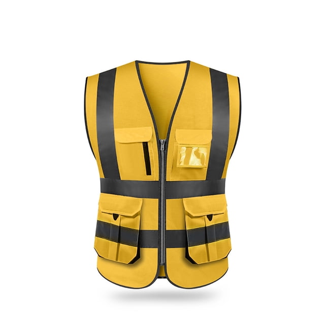 Amdohai High Visibility Reflective Safety Vest Reflective Vest Multi Pockets Workwear Security Working Clothes Day Night Motorcycle Cycling Warning Safety Waistcoat