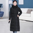 thumbnail image 4 of comerut Winter Down Coat Hooded Solid Color Thicken Long Sleeves Pockets Keep Warm Thick Padded Plus Size Women Winter Coat for Outdoor, 4 of 8