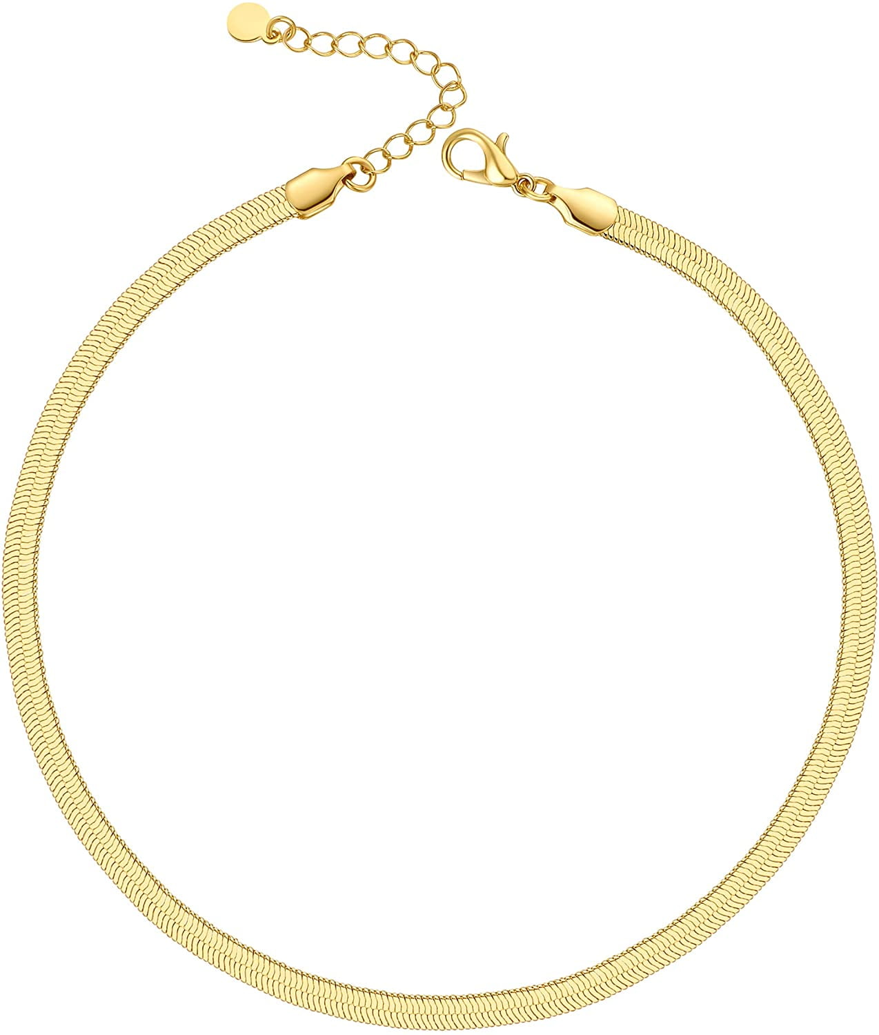 NUZON Gold Snake Chain Bracelet for Women Girls 14K Gold Plated Adjustable  5MM Flat Flexible Herringbone Link Bracelet Charm Minimalist Jewelry for