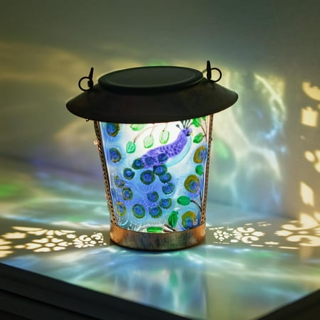 

UKLL-Solar Lanterns Outdoor Peacock Hanging Waterproof Decorative Lamp with Glass Peacock Solar Lights for Outside Yard Table Patio Garden Mothers Day Gifts
