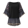 thumbnail image 4 of Cute Party Summer Tops for Women Plus Size Boho Flowy Loose Womens Blouses Trendy Tunics Round Neck Floral Print Color Block Shirts for Women Dressy 3/4 Sleeve Casual Tshirt, 4 of 6