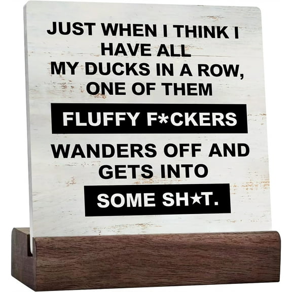 Ceramic Sign 4x4 Inch Ducks In A Row Ceramic Plaque Sign With Saying Desk Decor Funny Office Plaque Sign with Wood Stand Rustic Home Office Decor Gift For Women Men