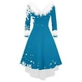 thumbnail image 5 of Jsaierl Womens Christmas Dresses Faux Fur Trim V-Neck Party Dress Holiday Long Sleeve A Line Dresses High Low Swing Dress, 5 of 5