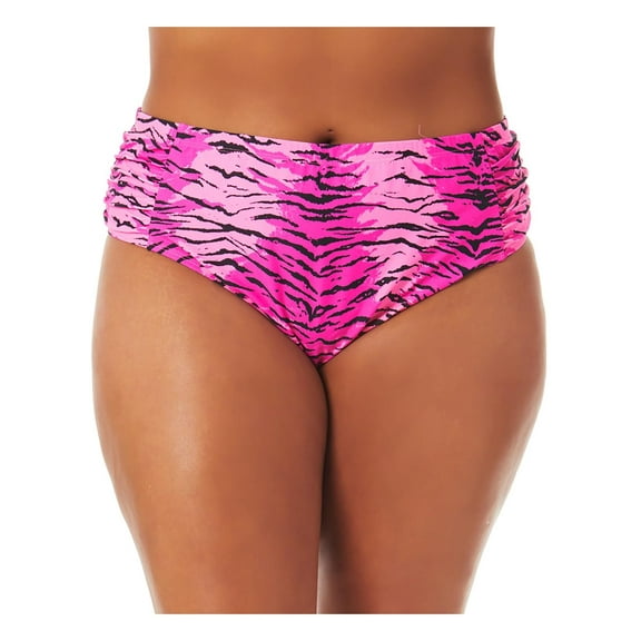 California Waves Women's Trendy Plus Topaz Tiger Bikini Bottoms Swimsuit Pink Size 2X