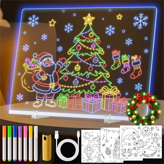 VINTS LED Drawing Board,15.75"X11.81" Acrylic Dry Erase Board with Light,3 Modes & 7 Colors Light up Drawing Board with Stand,7 Markers,3 Tracing Templates for Girl Kids Teen Gifts