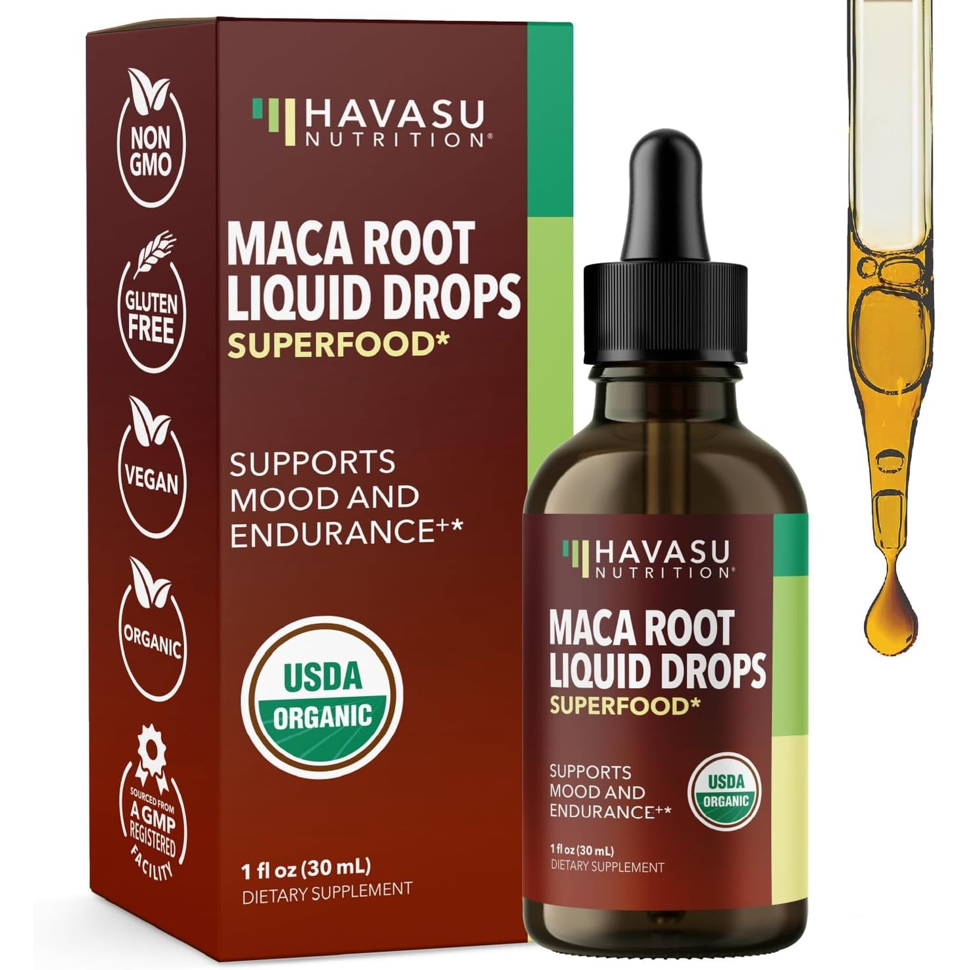 Havasu Nutrition Organic Maca Root Liquid Drops, Superfood Supplement for Endurance and Mood Support, 1 fl oz