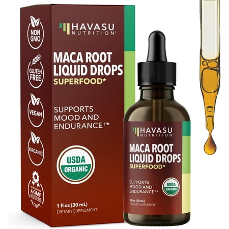 Havasu Nutrition Organic Maca Root Liquid Drops, Superfood Supplement for Endurance and Mood Support, 1 fl oz