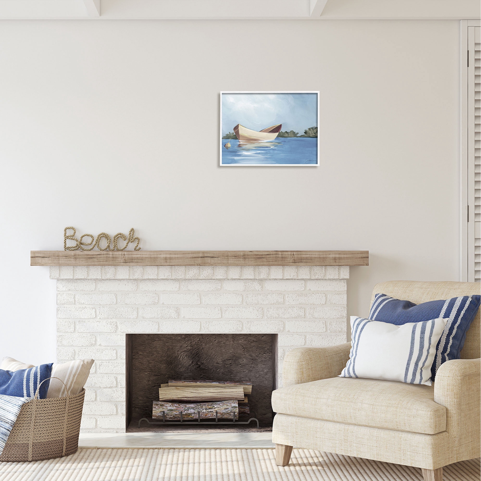 Stupell Industries Boat Floating on Lake Transportation Painting White Framed Art Print Wall Art, 20 x 16