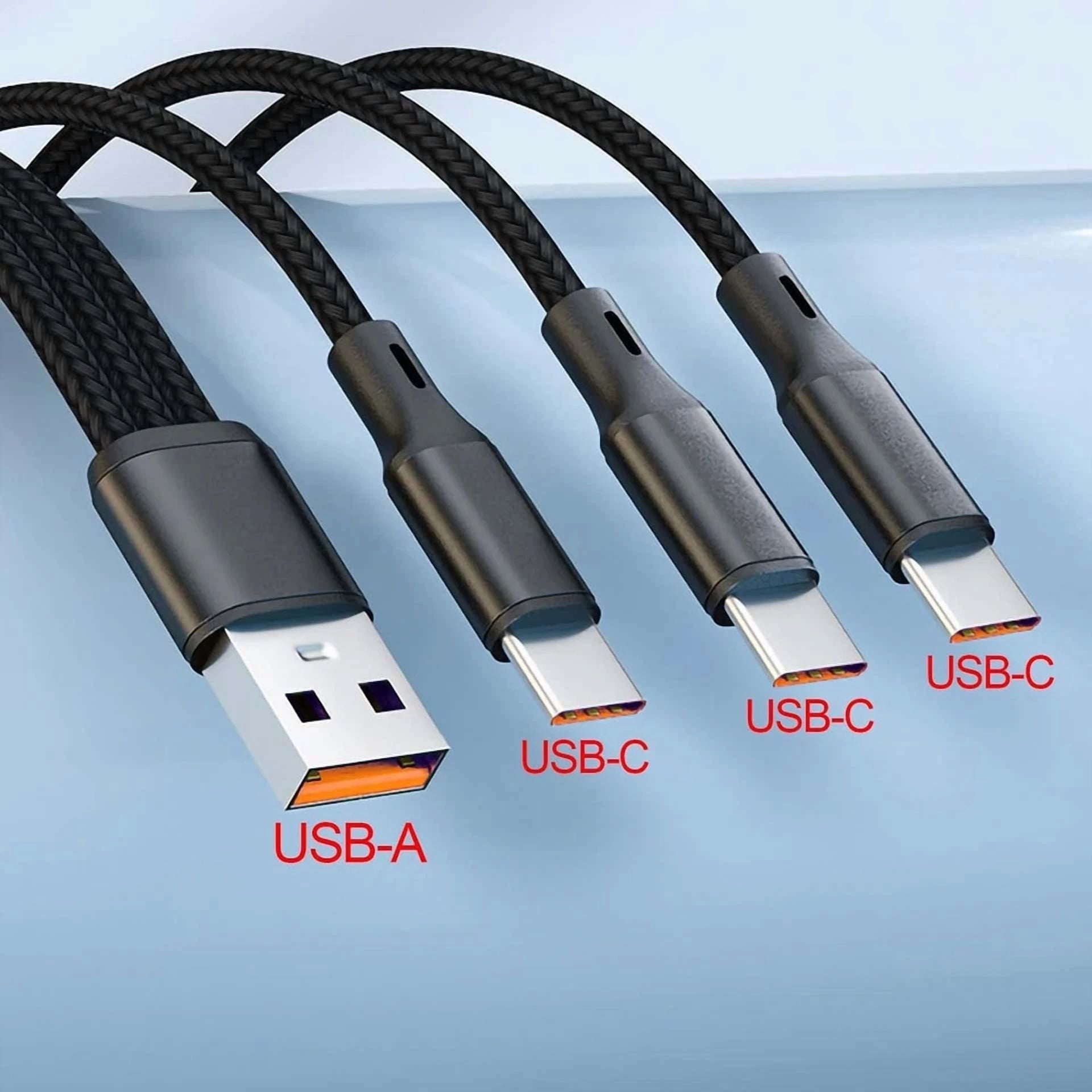 CIRCLE- Multi Usb-C Cable 4Ft, 3 In 1 Multiple Type C Charging,3A Splitter Black
