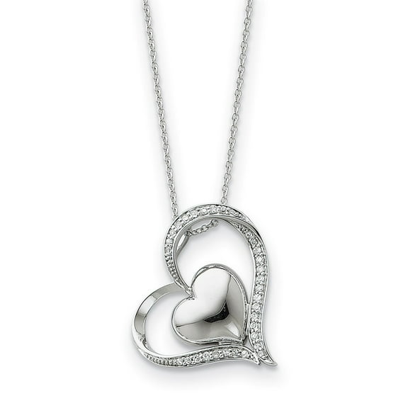 Sterling Silver Cubic Zirconia Heart Necklace - 18 Inch
