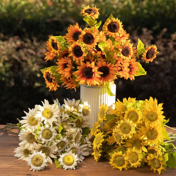 3PCS Sunflowers Artificial Flowers Long Stems Fake Silk Sunflowers ...