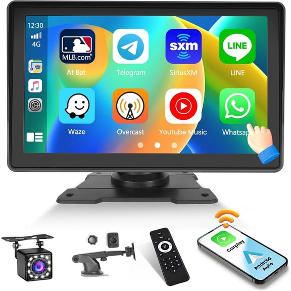 Podofo 7 Inch Protable Apple Carplay Car Screen, Wireless Android Auto Dash Mount, Car GPS Navigation System with Mirror Link/Bluetooth/FM Transmitter/USB   12LED Backup Camera