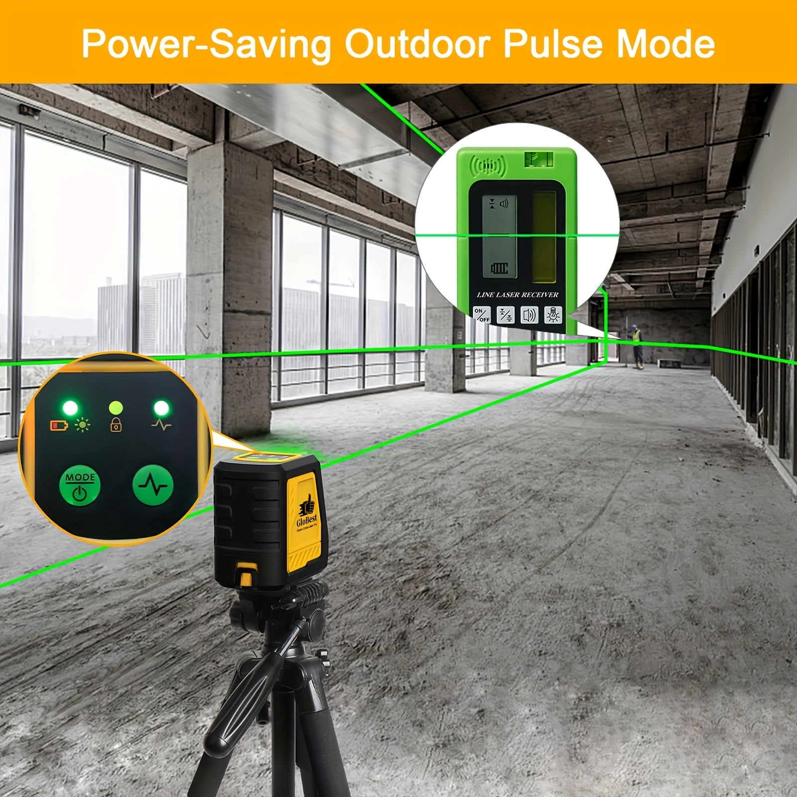 Laser Level, Self Leveling Cross Line Lasers, Green Beam Leveler Tool, with Self-leveling, Manual, Pulse Mode, Lazer Level with 360 Degree Magnetic Base and Battery
