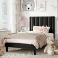 thumbnail image 2 of Amolife Twin Bed Frame, Upholstered Bed Frame with Velvet Vertical Channel Tufted Headboard, Black, 2 of 11