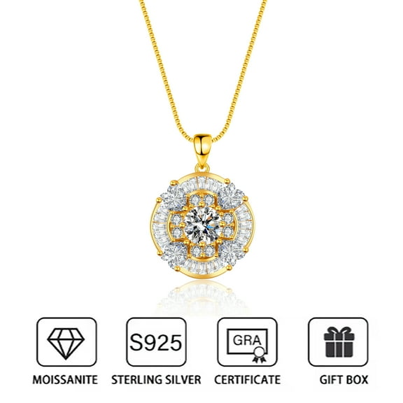 1 Carat Moissanite Pendant Necklace for Women D Color VVS1 Simulated Diamond 925 Sterling Silver Necklace Gifts for Her