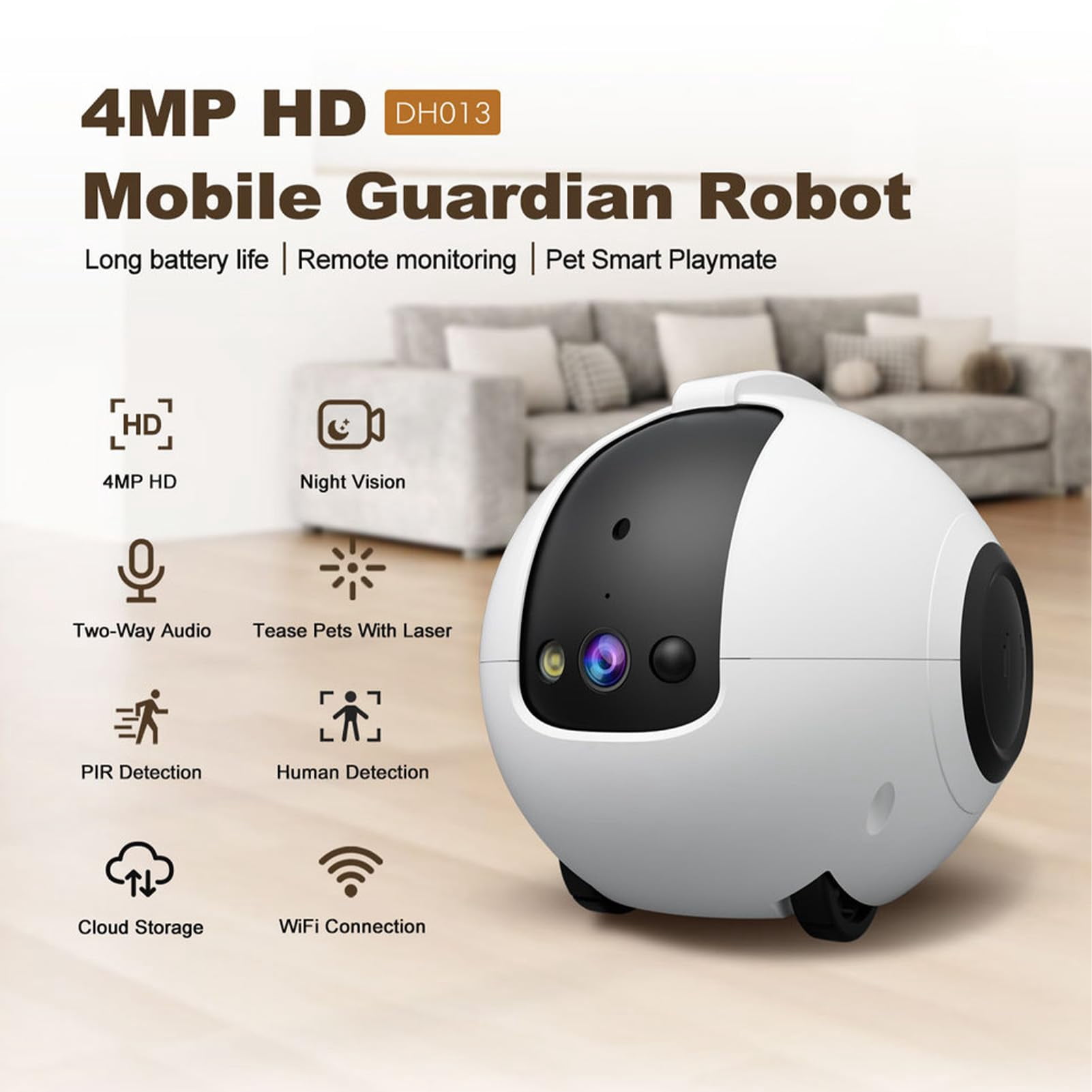 1440P Robot Dog Camera for Pets – Smart Rolling Pet Camera on Wheels with 10,000mAh Battery, 6 AI Modes, Two-Way Talk, 360° Patrol, Full-Color Night Vision, 256GB Support