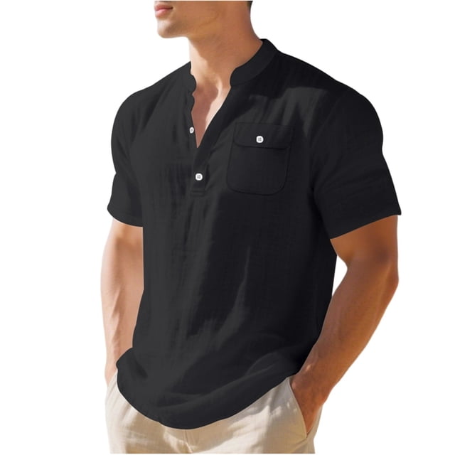 Camisetas de Bolsillo de Manga Larga para Hombres No Aplicables Aquí, Camisetas de Navidad de Manga Larga para Hombre No Incluidas, Cuello de Lino de Manga Corta