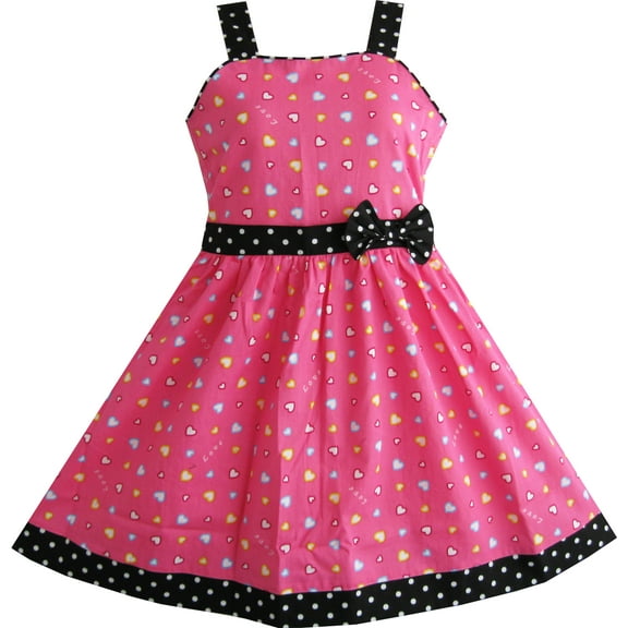 Sunny Fashion Girls Dress Heart Print Pink Christmas Size 4-12