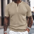 thumbnail image 2 of Camiseta de manga corta de punto jacquard con estampado de piña de color liso europeo para hombre - Top informal con cuello abierto y botones, 2 of 7