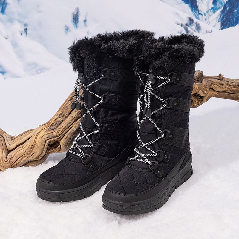 BURUDANI Women's Quilted Lace-Up Winter Snow Boots