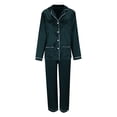 thumbnail image 3 of HNMKIU Christmas Family Pajamas Matching Sets Long Sleeve Silk Like Satin Sleepwear Pure Color Two Piece Set for Mom Dark Green，Mom_XXL, 3 of 7