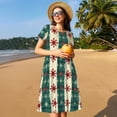 thumbnail image 4 of Fotbe Christmas Snowflakes Plaid Vestido Largo de Moda para Mujer, Vestido Tipo Camiseta con Manga Corta y Estilo Casual a Rayas y Bloques de Color, 4 of 6