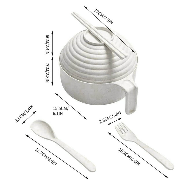 Wheat Straw Instant Noodle Bowl with Lid, Eco-Friendly Tableware Set with Chopsticks