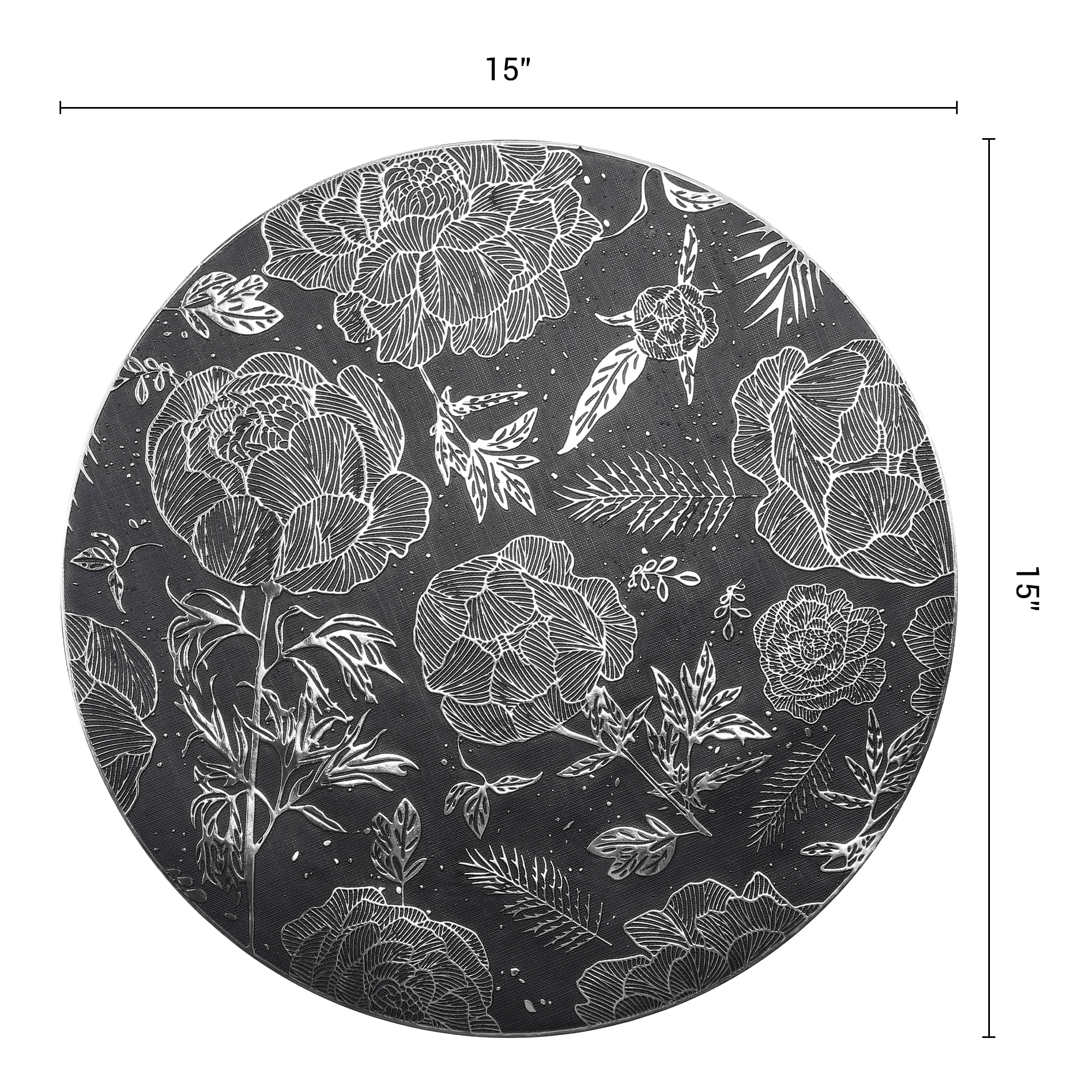 Unique Bargains Set of 6 Wipeable Plastic Placemats for Kitchen Dining Table Black-Silver