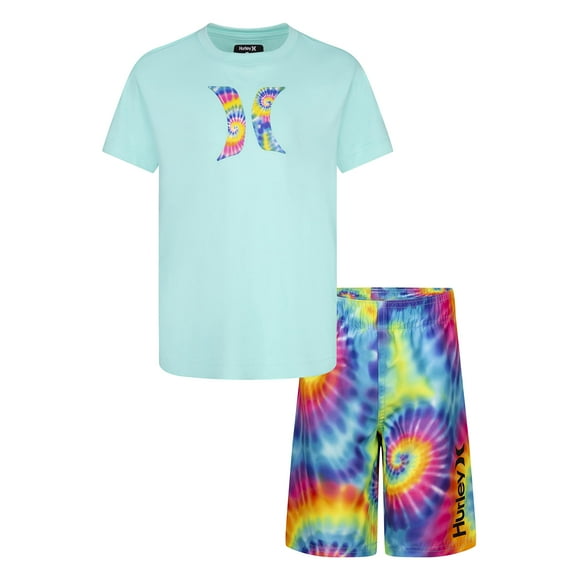 Hurley Boys Swim Suit 2-Piece Outfit Set, Green/Tie Dye, 6