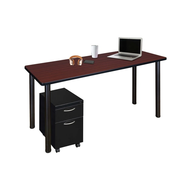 Regency Kee 48 x 24 in. Mobile Desk with Storage- Mahogany Top, Black Legs