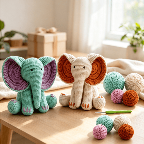 Crochet Kit for Beginners Adults - DIY Amigurumi Elephant Knitting Starter Kit with Yarn Sets, Crochet Animal Kit Cute Stuffed Animal Craft Birthday Gifts,Multicolor