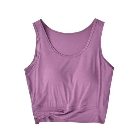 RYDCOT Tank Top with Built in Bra for Women 2025 Summer Scoop Neck Camisole Sleeveless Basic Top Double Lined Slim Fit T Shirt Cropped Tee 2024 Clearance Purple