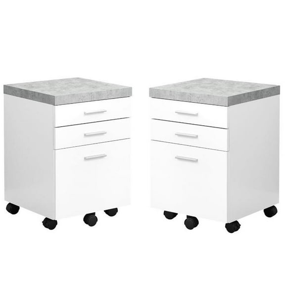 Home Square 3 Drawer File Cabinet Set in White and Gray Cement (Set of 2)