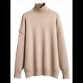 thumbnail image 1 of Suéter de Larga y Cuello Alto para Mujer, Estilo Informal, Holgado, de Punto Grueso, para Otoño e Invierno. Caqui M, 1 of 10