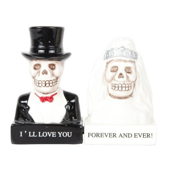 Pacific Giftware Love Never Dies Bride and Groom Day of The Dead Skeleton Couple Magnetic Salt and Pepper Shakers Gift Box Set Ceramic