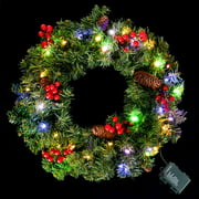 20" Christmas Wreath with Multicolored Lights for Front Door, Fireplace, Living Room Wall, and Christmas Decorations