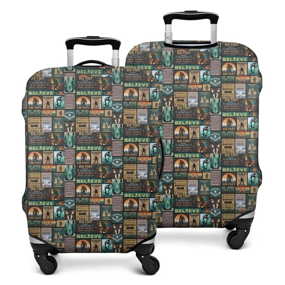 Multicolor Bigfoot and Text Pattern Luggage Cover Fashion Suitcase Cover Baggage Covers Fit 25-28 Inch Luggage (Go Travel)