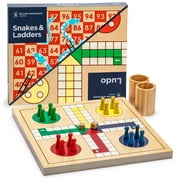 2-in-1 Reversible Wooden Snakes and Ladders, Ludo Game Set