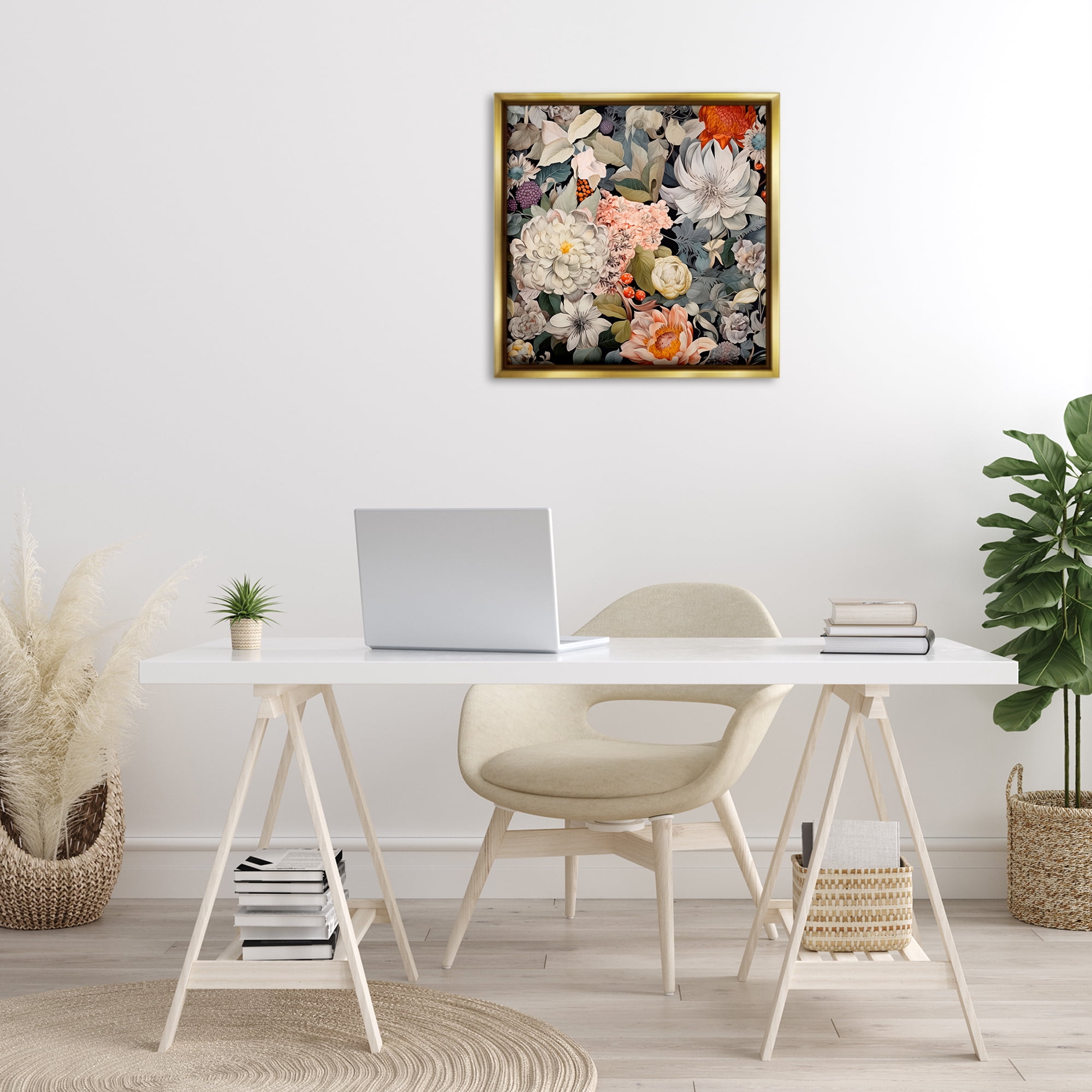 Stupell Industries Grey Mixed Botanicals Botanical & Floral Painting Gold Floater Framed Art Print Wall Art, 25 x 25