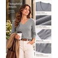 thumbnail image 4 of QUALFORT Women's 100% Cotton V-Neck Pullover Sweater, Long Sleeve Lightweight Sweater for Women, Soft Classic Solid Color Knit Sweater Top, Grey L, 4 of 7