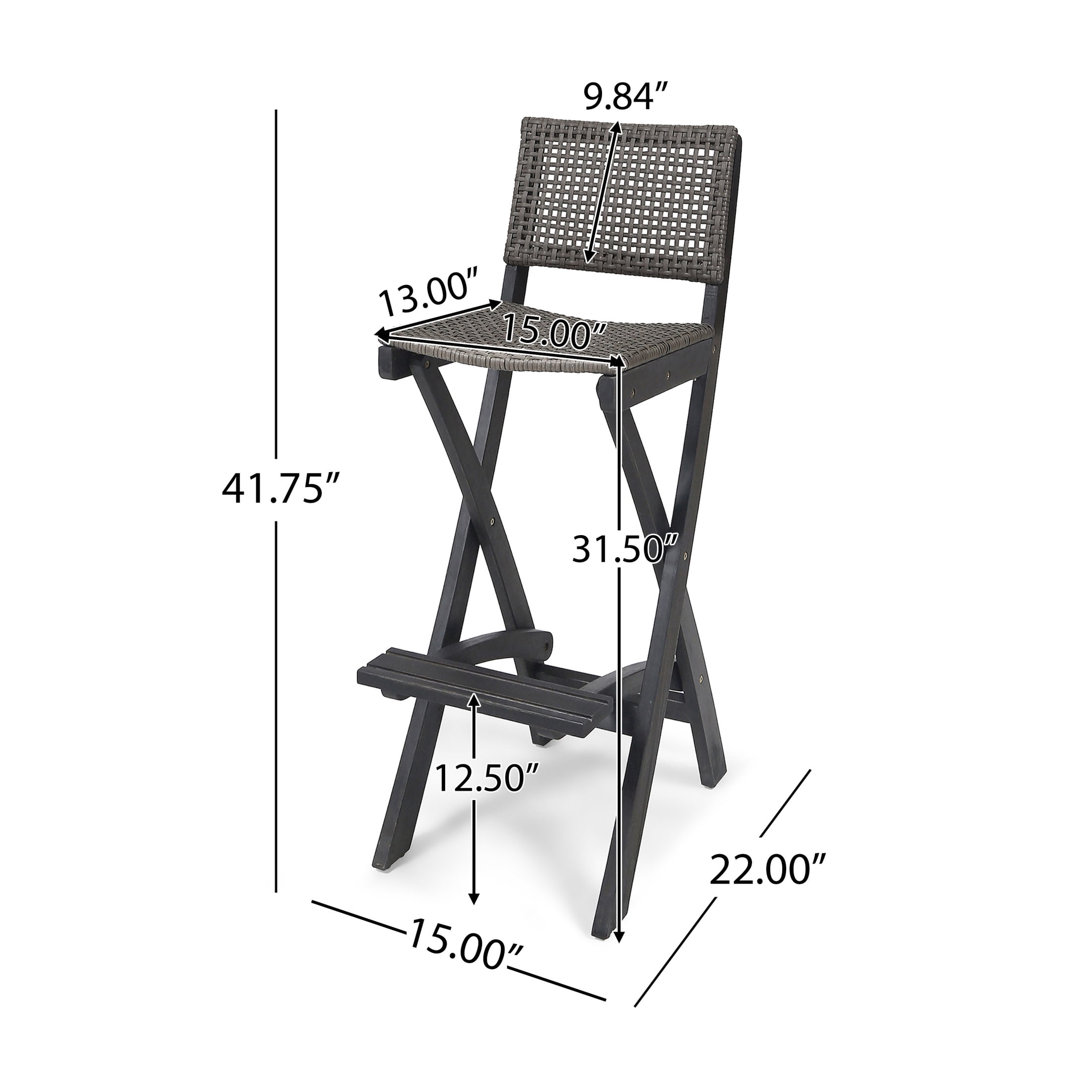 Noble House Polaris Outdoor Folding Acacia Wood Barstool in Dark Gray (Set of 4)