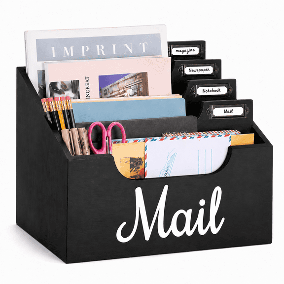 Efoee Mail Organizer for Desk,Wall Mounted Paper Organizer with Adjustable Dividers,Home Office Accessories for Letter/A4,File,Ipad,Books,Notes Etc,Black