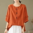 thumbnail image 2 of Womens Tops Fashionable Retro Embroidered Round Neck Five Quarter Sleeved Short Sleeved Blouse Plus Size Women Tops Summer Blouses for Women, 2 of 9
