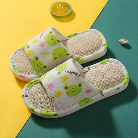 

kpoplk Kids Slippers Girls Toddler House Slippers For Boys Open Toe Cotton Linen Comfort Slip On Slippers For Toddler Boys(Green)