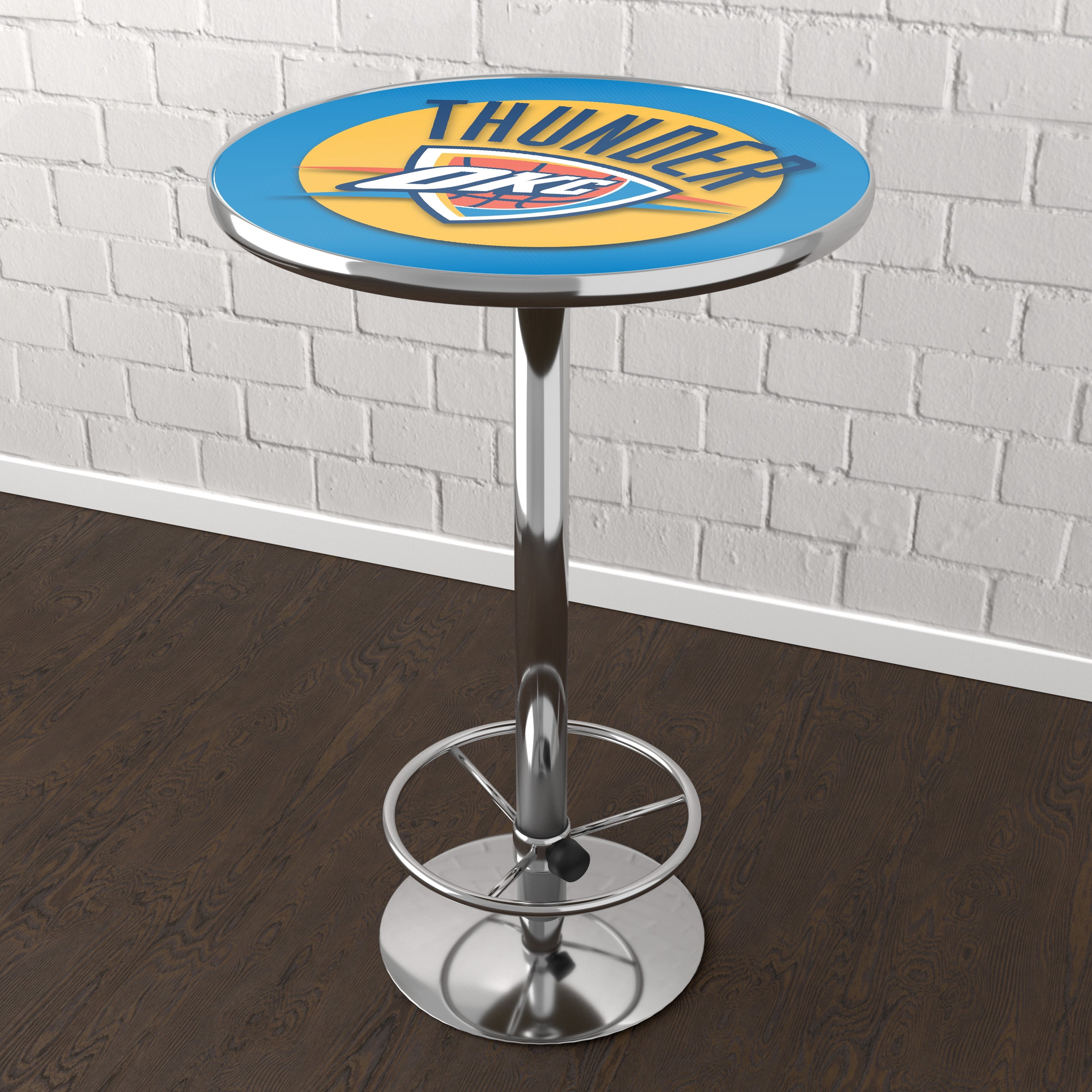 Oklahoma City Thunder Logo Bar Table with Adjustable Footrest and Acrylic Top