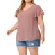 thumbnail image 4 of Blusa de verano para mujer de talla grande Agnes Orinda, con cuello en V, mangas acampanadas y puntos suizos, 3X, color rosa, 4 of 7