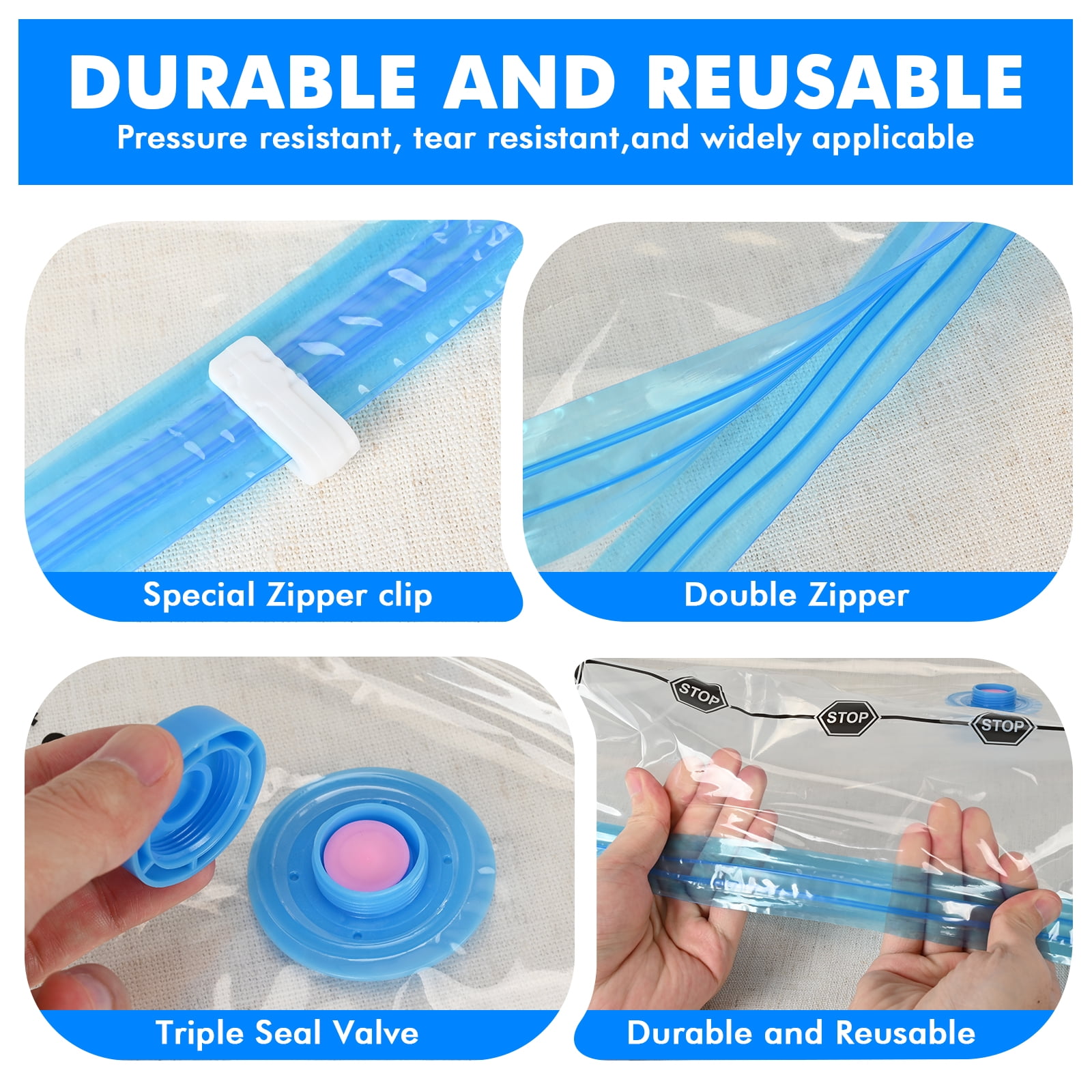 6 Large Travel Vacuum Bags with Hand Pump, Airtight Vacuum Seal Bags for Clothing Travel, Compression Bags for Luggage and Suitcase,Vacuum Travel Bags for Comforters, Blanket